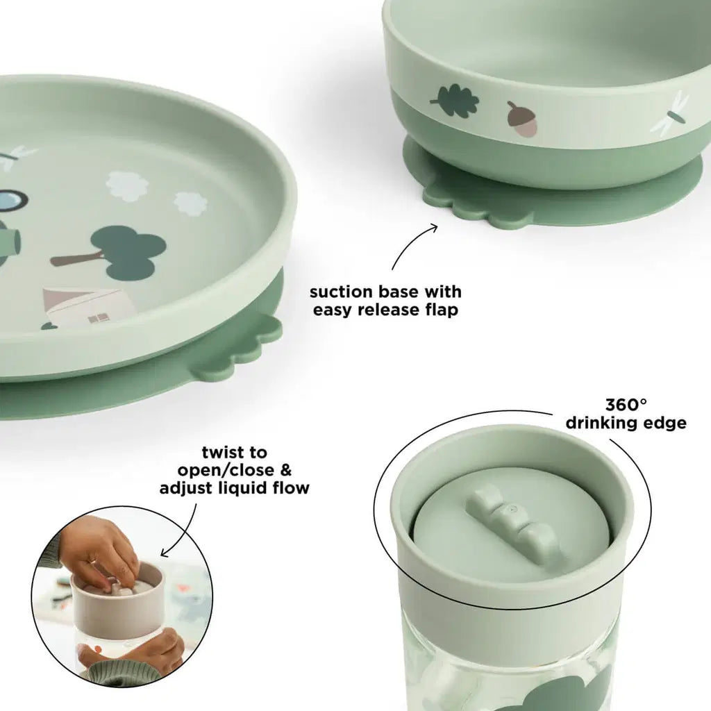 Coffret repas Foodie avec gobelet 360° Tiny trails Vert