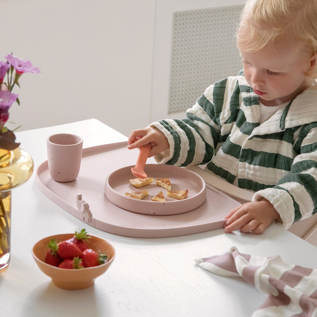 Pré commande set de table en silicone à bords hauts - elphee - rose poudré